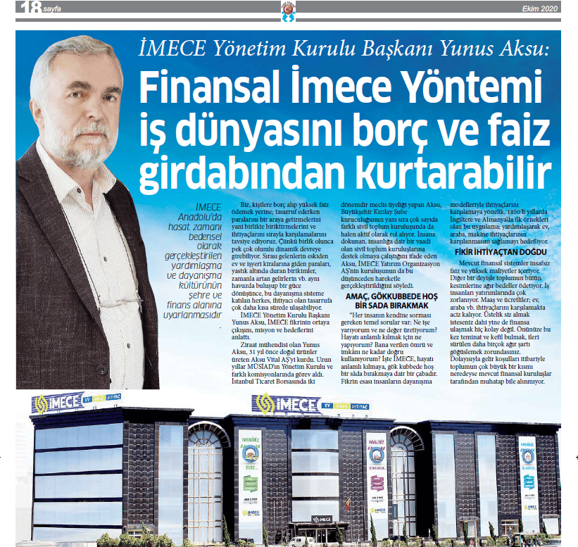 İMECE Yönetim Kurulu Bşk. Yunus Aksu: 