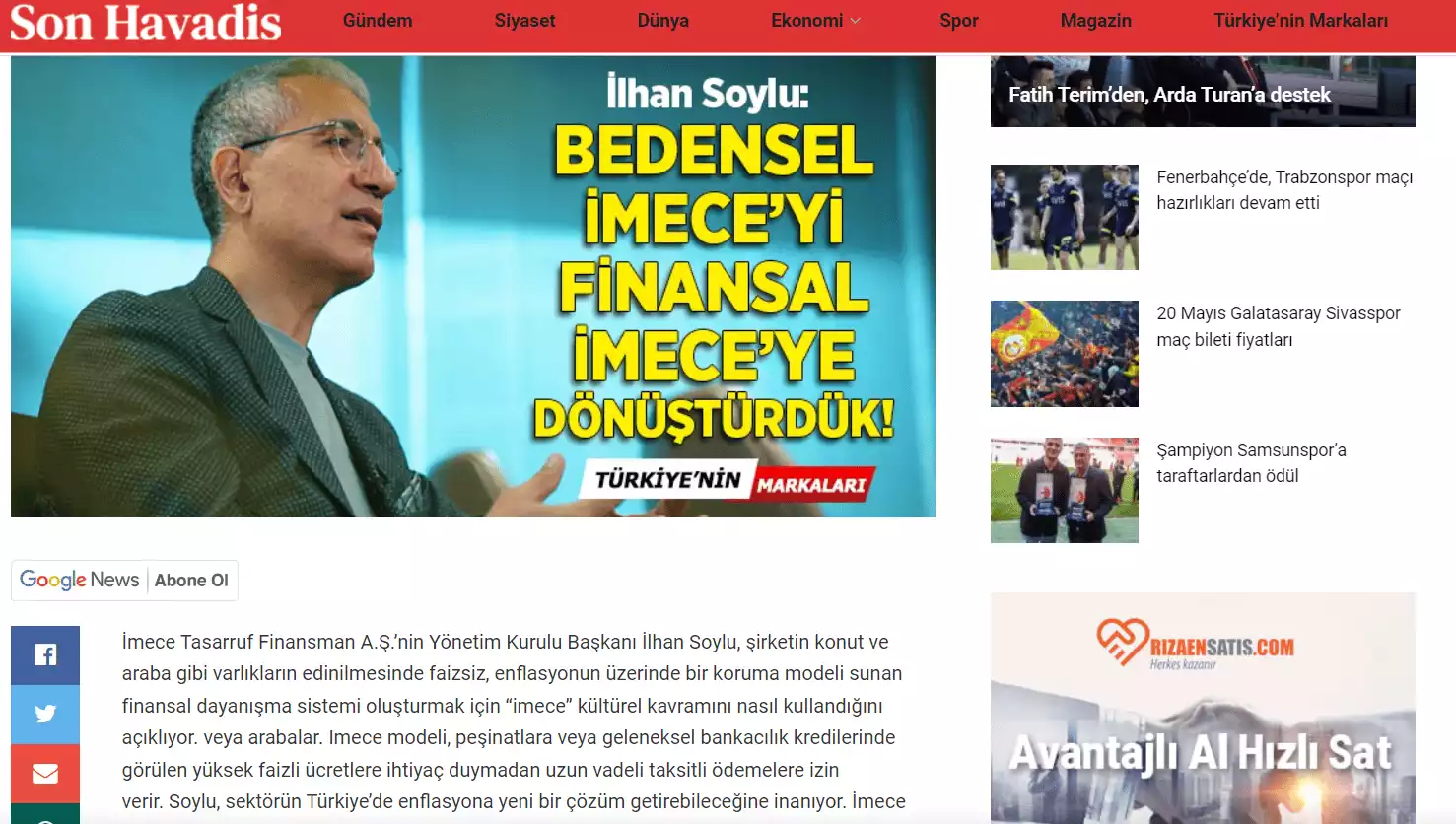 İMECE Tasarruf Finansman A.Ş. Yönetim Kurulu Başkanı İlhan Soylu: